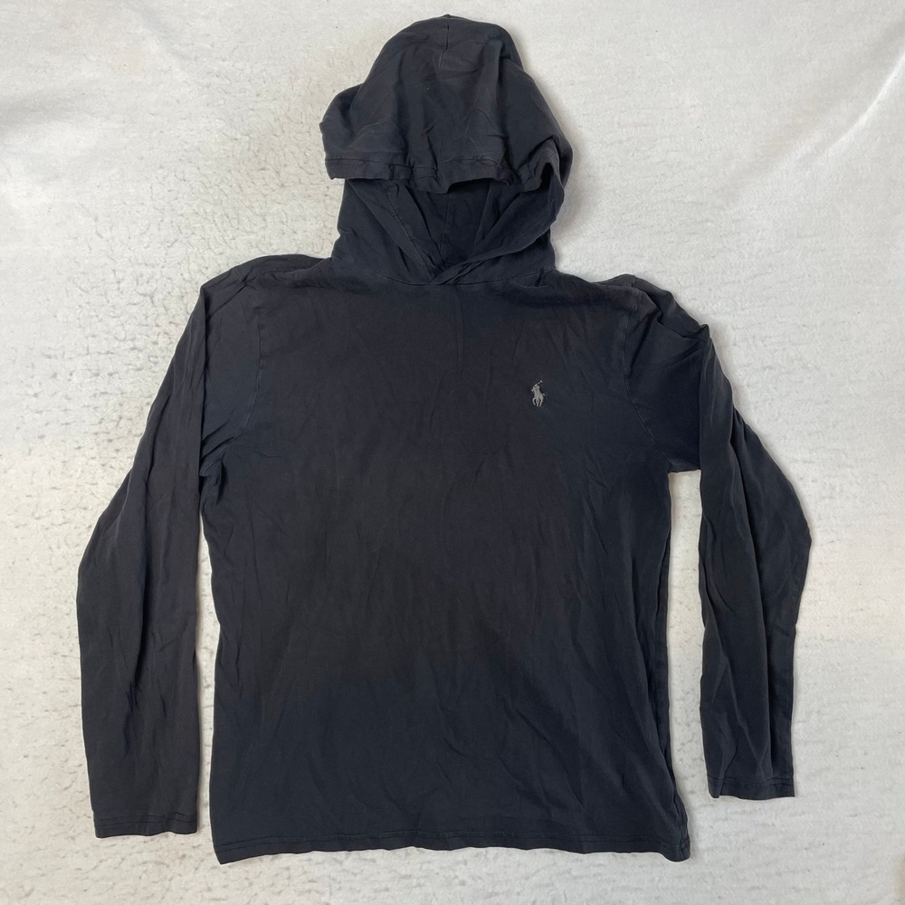 Polo Ralph Lauren Hoodie Mens Medium Black Long Sleeve Cotton Jersey Pullover